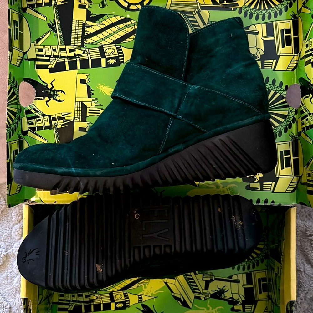 Fly London Green Suede Boots 6.5